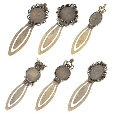 Vintage Bronzelegierung Lesezeichen Cabochon-Basis Cameo-Fassungen Retro Handgefertigtes Lesezeichen Antik-Bronze-Farbe Oval Eule Buchclips