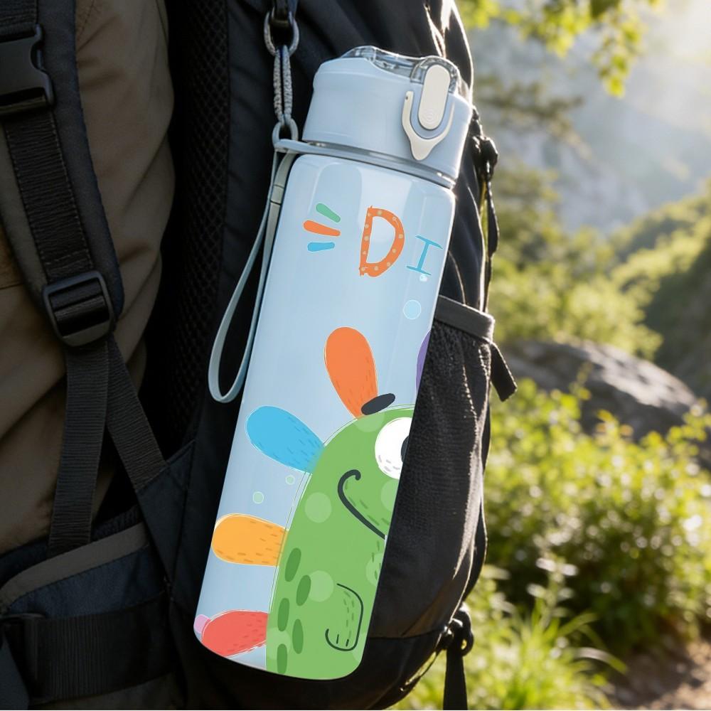 1PC Dinosaur Doodle Kids Cartoon Print 750ml Color Plastic Sports Water Bottle Leakproof Flip Straw Lid Suitable for Sports Office Home Use