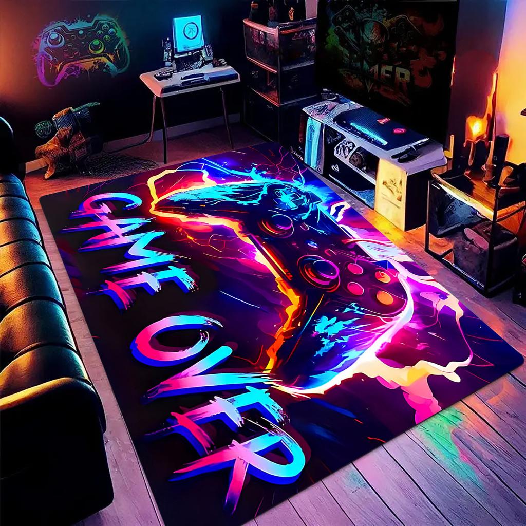 Crystal Velvet Game Controller Rug – Soft Colorful Polyester Area Carpet for Bedroom Gaming Room Living Room Decor