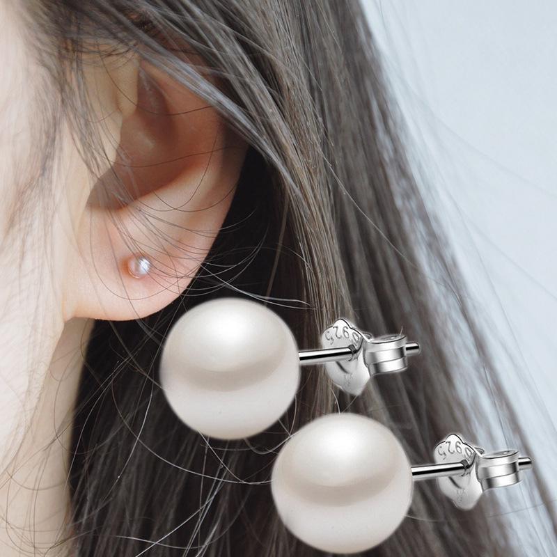 Carlisle 925 Silver Pearl Stud Earrings: Retro Style, Women's Perfectly Round Imitation Pearl