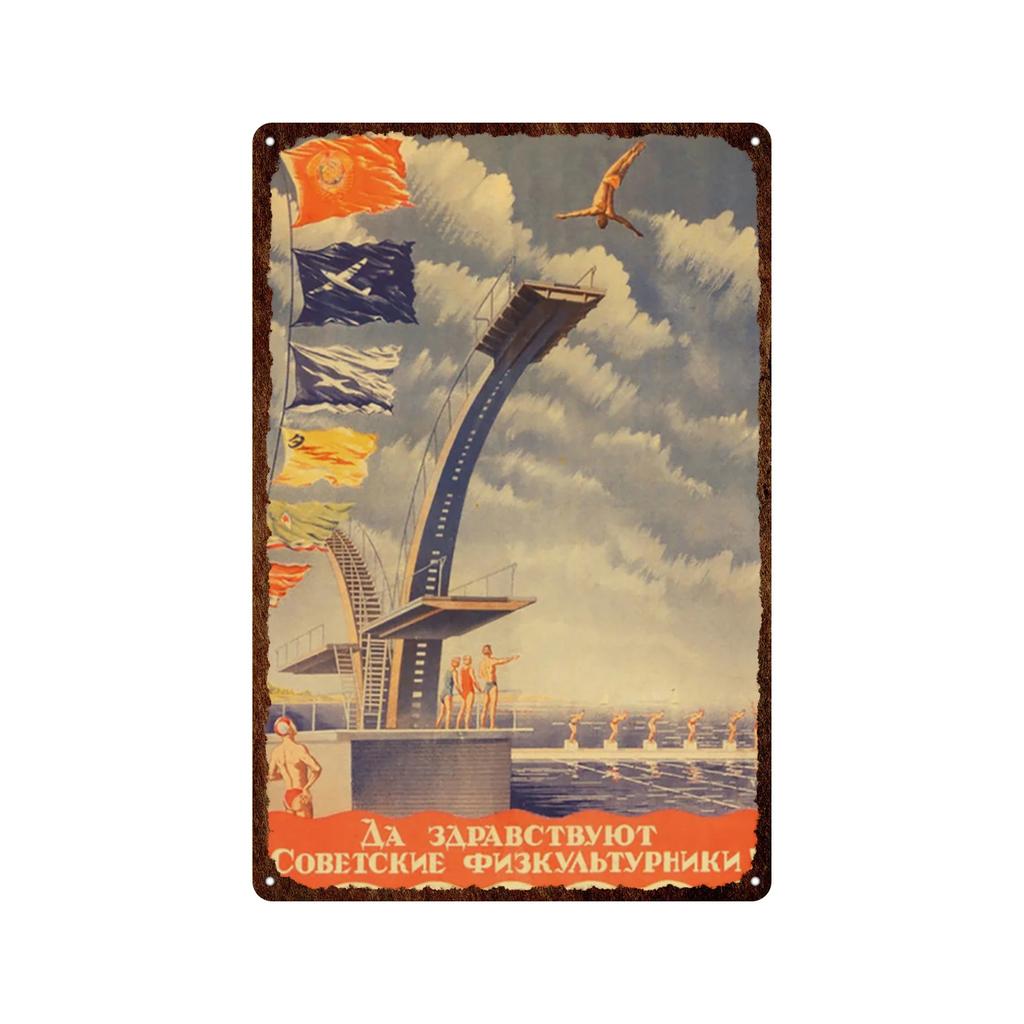 Soviet Union Russia Space Race Poster Vintage Metal Tin Sign Decor BarGarage Cafe Decorative Wall Plates Plaques USSR Retro S