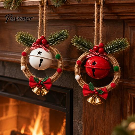 Festive Party Supplies Christmas Bell Pendant for Holiday Decor, Metal Hanging Ornament with Xmas Door Window Decor Hemp Rope Tree Wall And Decoration