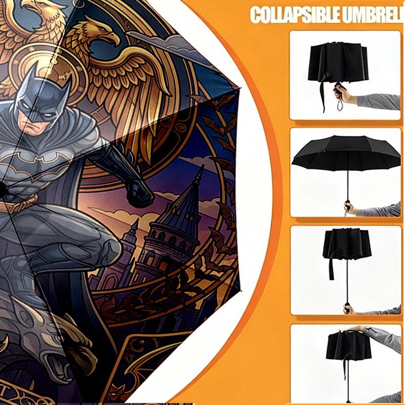 Custom Name Personalized Batman Print Umbrella, Auto Open Close, 8‑Rib Sturdy Frame, Commute Camping Hiking Use, Birthday Gift