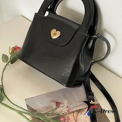 Kalp Tote Çanta Omuz Çantası Çapraz Çanta Altın Düğme Deri Kare Basit Saplı Mini Çanta (2 renk)