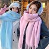 New Autumn and Winter Mohair Scarf Women's Korean Version Thickened Warm Versatile Plaid Scarf Knitted Fringed Student Scarf
