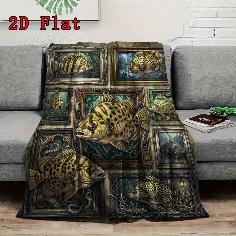 Underwater Fish Collection 2D Flat Pattern Flannel Blanket, High quality All Seasons, Home Decor, Warmth and Comfort, Perfect for Christmas Gifts.
