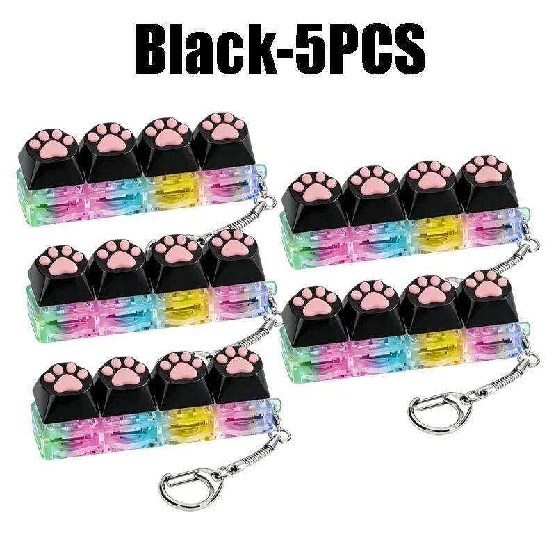 Cat Paw Glow Keychain Fidget Toy Light-Up Silicone Keyboard Button Stress Reliever Portable Clicker Keyring for Anxiety Desk