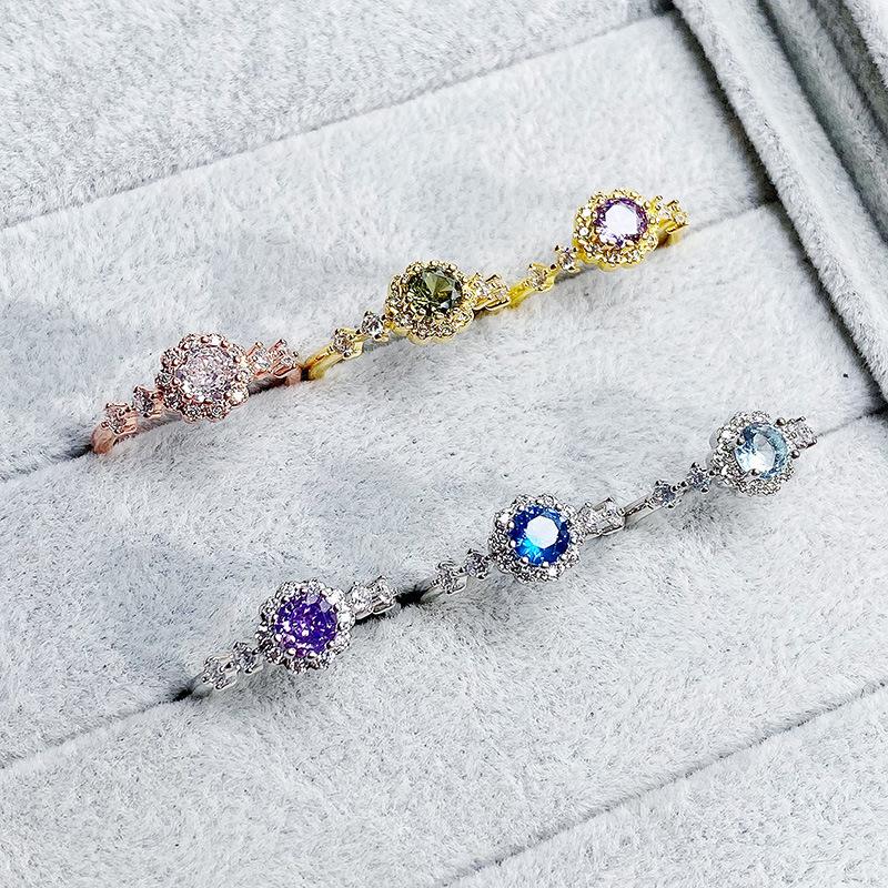 Sunflower Super Flash Fashion Colored Treasure Zir*****Pen Ring Women'S Exquisite Multi-Color Light Luxury Niche Ring