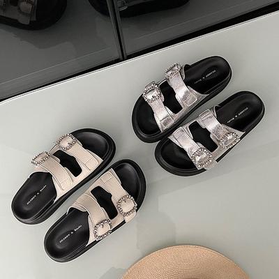 Sheepskin Version~ High-value Thick-bottomed Casual One-word Slippers for Women's Summer Outer Wear 2025 Spring Height-increasing Cool Slippers