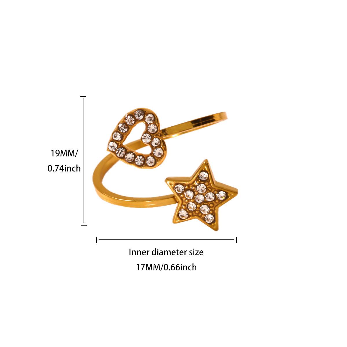 

Zircon Star Heart Open Rings For Women Stainless Steel Gold Color Opening Adjustable Ring Wedding Engagement Christmas Jewelry