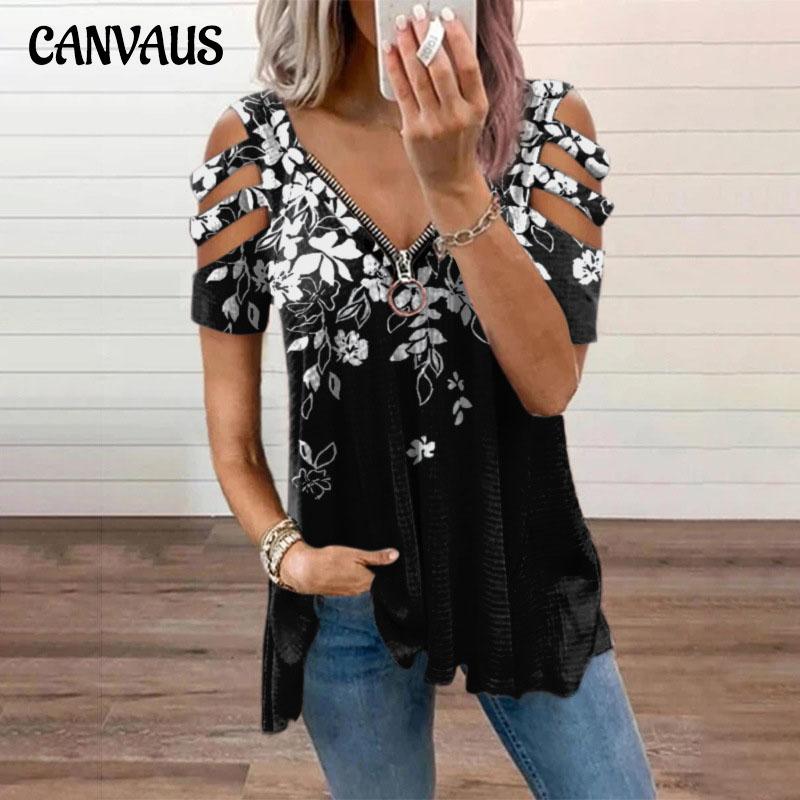 

Женская футболка с v-образным вырезом, застежкой-молнией и принтом, с короткими рукавами, свободная футболка, женские топы