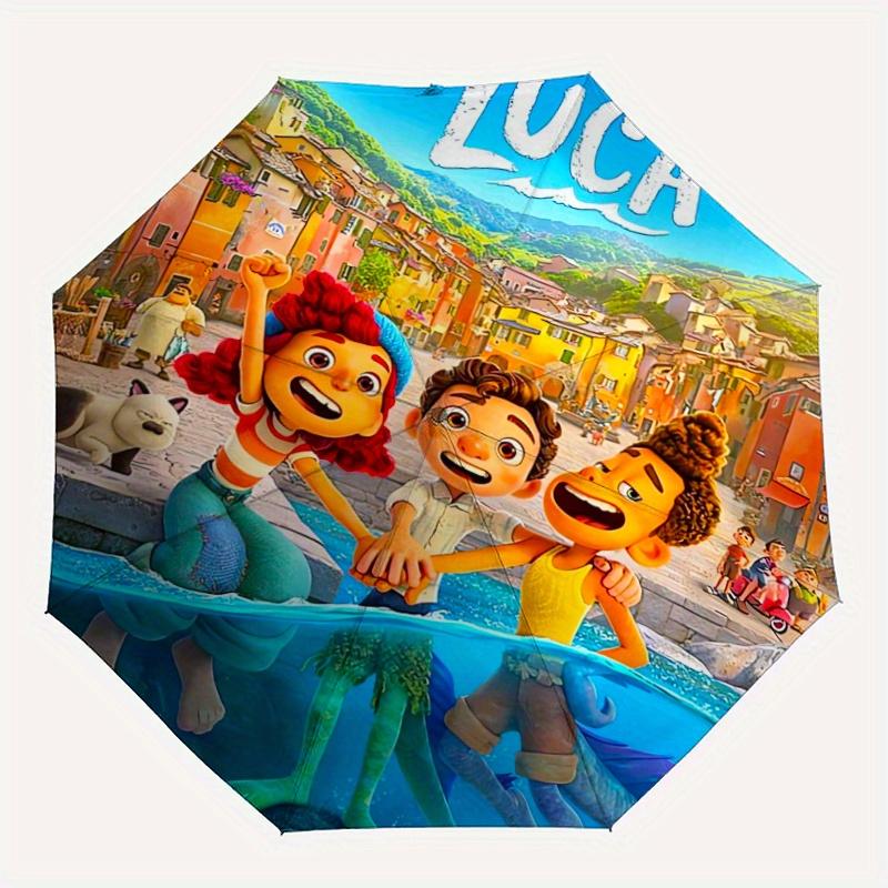 Good Friends Luca & Giulia & Alberto Automatic 3-Fold Cartoon Umbrella Design, Cute Cartoon Pattern, Portable Outdoor Umbrella, Perfect, Hol