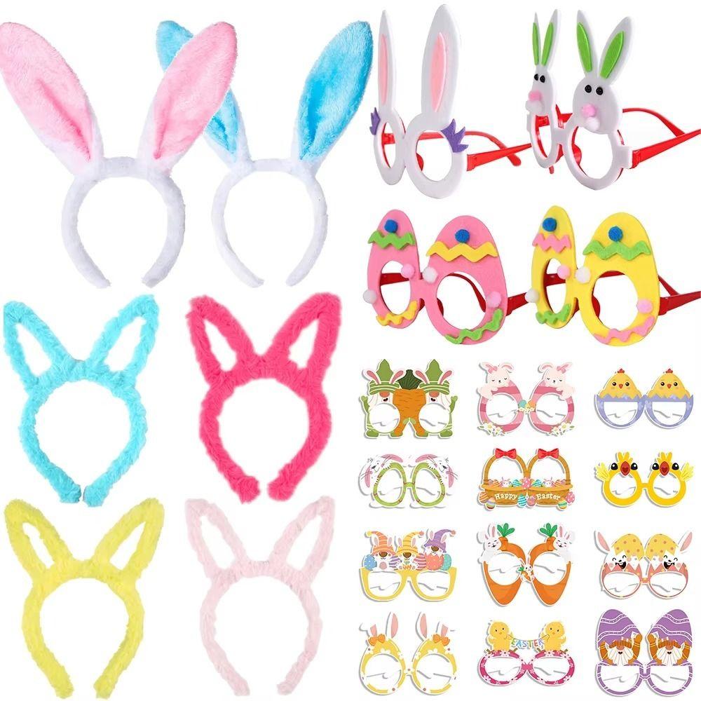6/12ks Sada Velikonoční téma Velikonoční brýle Čelenky Plyšové králičí uši Pokrývka hlavy Maškarní
