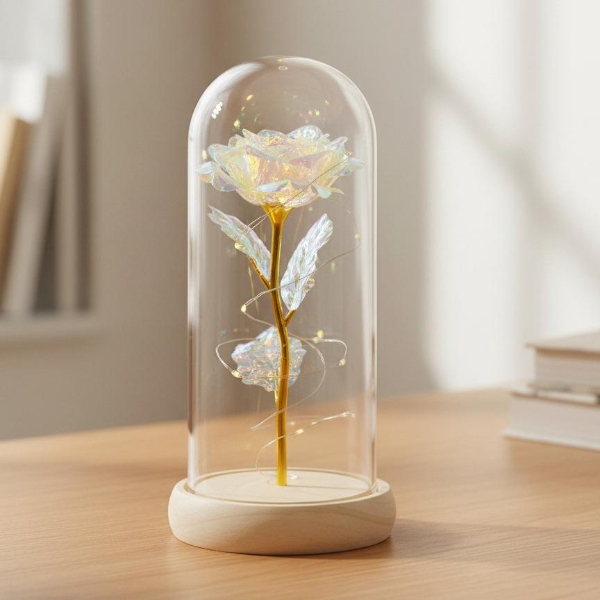 Gold foil rose immortal flower glass cover Valentine's Day gift Christmas Mother's Day creative LED night light