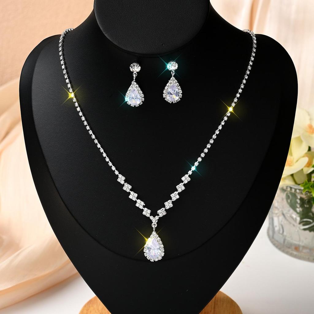 Funkelndes Strass- & Zirkon-Braut-Halsketten- und Ohrring-Set - Elegante Hochzeitsaccessoires