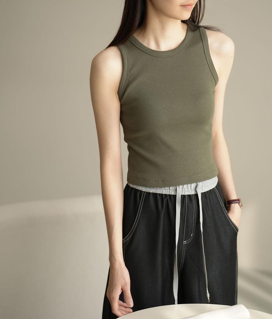 Spring and summer threaded belly button vest women's outer wear slim and thin Korean version suspender bottoming shirt sleeveless top