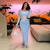 Xiaoke Wiwi Western Style Elegant Sexy Perspective Mesh Cut-out Dress Women Summer New Long Skirt