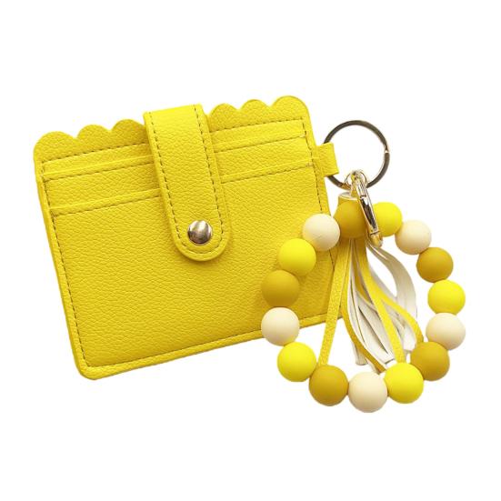 Silicone Bracelet Keychain Wallet Beaded Wristlet Credit Card Holder with Tassel Slim Card Wallet with ID