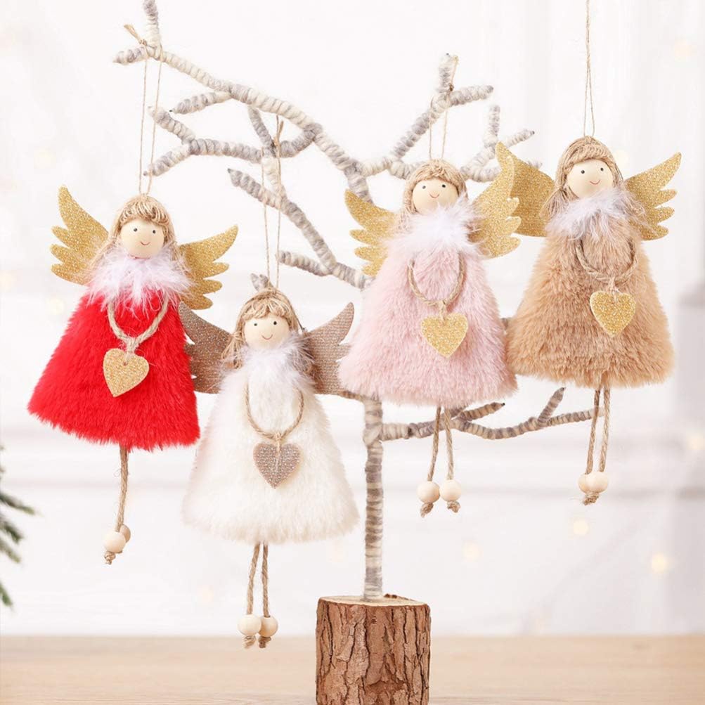 Toyvian 4PCS Christmas Ornaments Hanging Doll Adorable Plush Angel Shape Doll Adornment Christmas Tree Decoration Gift Toy for Xmas Party
