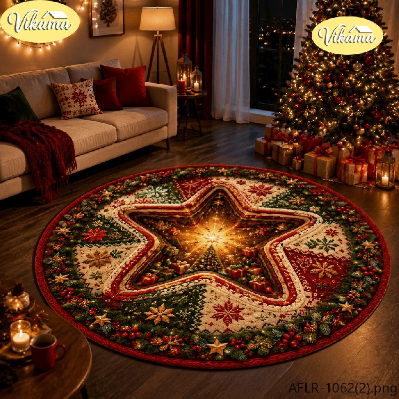 3D Round Christmas Rug Non Slip Living Room Decorative Carpet Sofa Coffee Table Rug Washable Bedroom Festive Home Decor