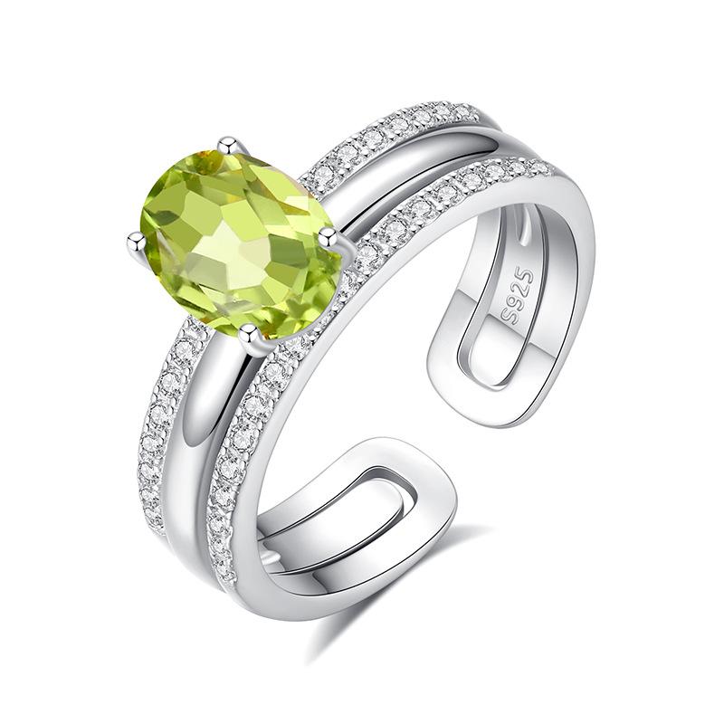 S925 Sterling Silver 2-in-1 Couple Ring, Natural Crystal Topaz Adjustable Band, Luxury INS Style Minimalist Jewelry, Gift for Lovers