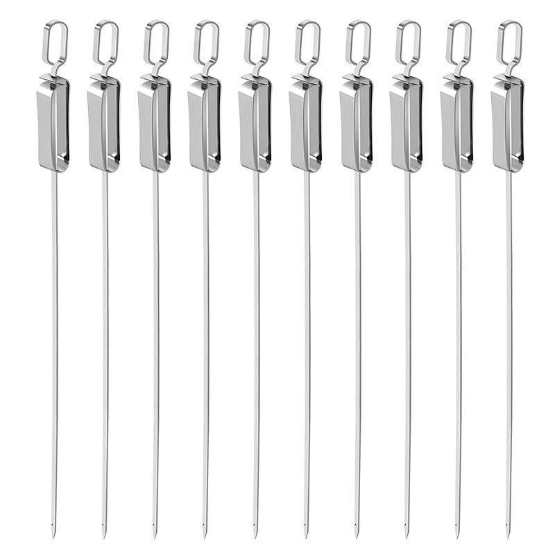 1Pcs Kabob Skewers For Grilling Stainless Steel Flat Bbq Skewers With Quick Release Metal Sliding Handle
