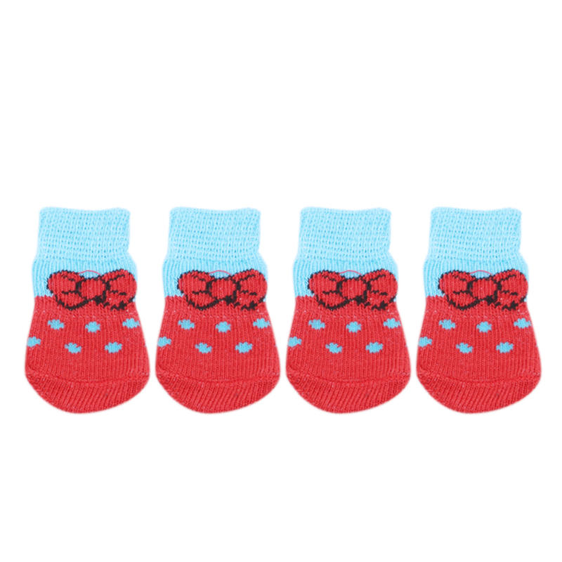 

4PCS Warm Cozy Paw Protector Sock Set Cute Thick Knitted Anti Slip Socks for Small Dogs and Cats During Cold Seasons S червоний