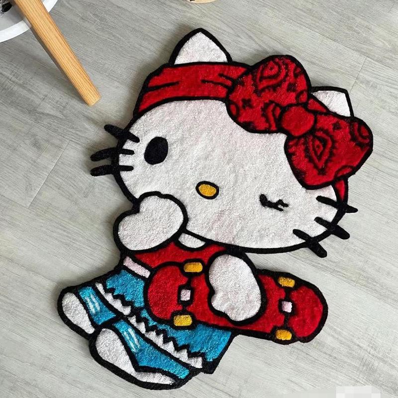 Cartoon Kitty Faux-Kaschmir Fußmatte - Unregelmäßige Form, Wasserabsorbierende Tür-/Badezimmermatte