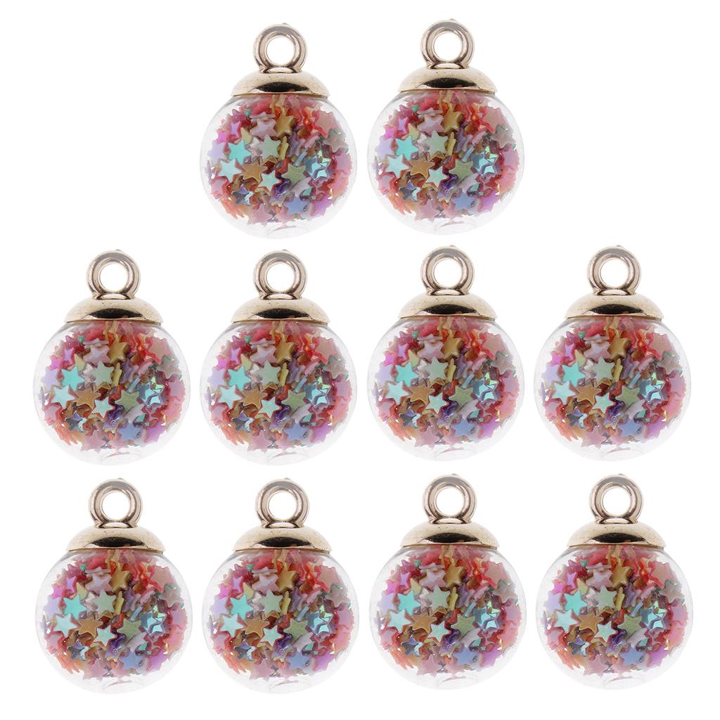 DIY 20Pcs 16mm Colored Stars Transparent Glass Ball Charms With Tiny Star Pendant Findings Craft