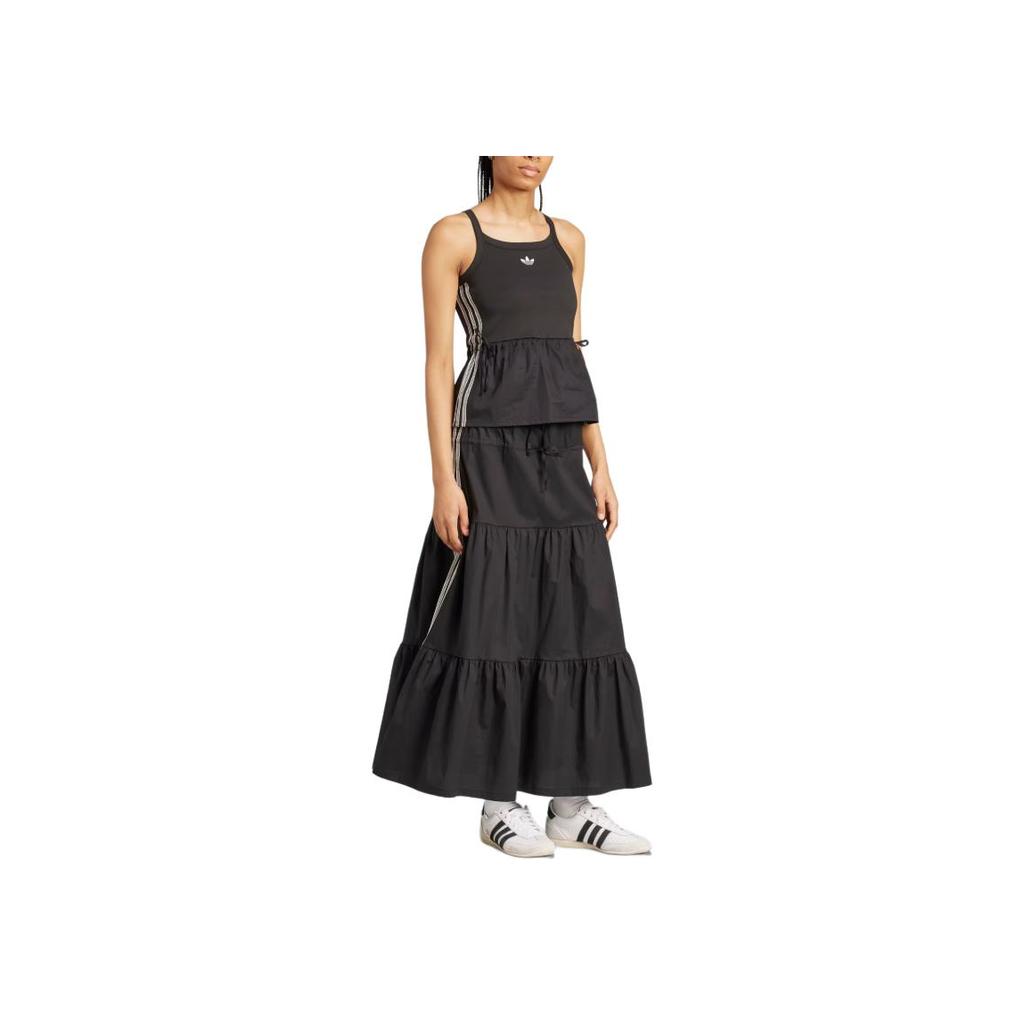 Adidas Originals Logo Ruched Long Midi Skirt Women Skirts Black KC0767