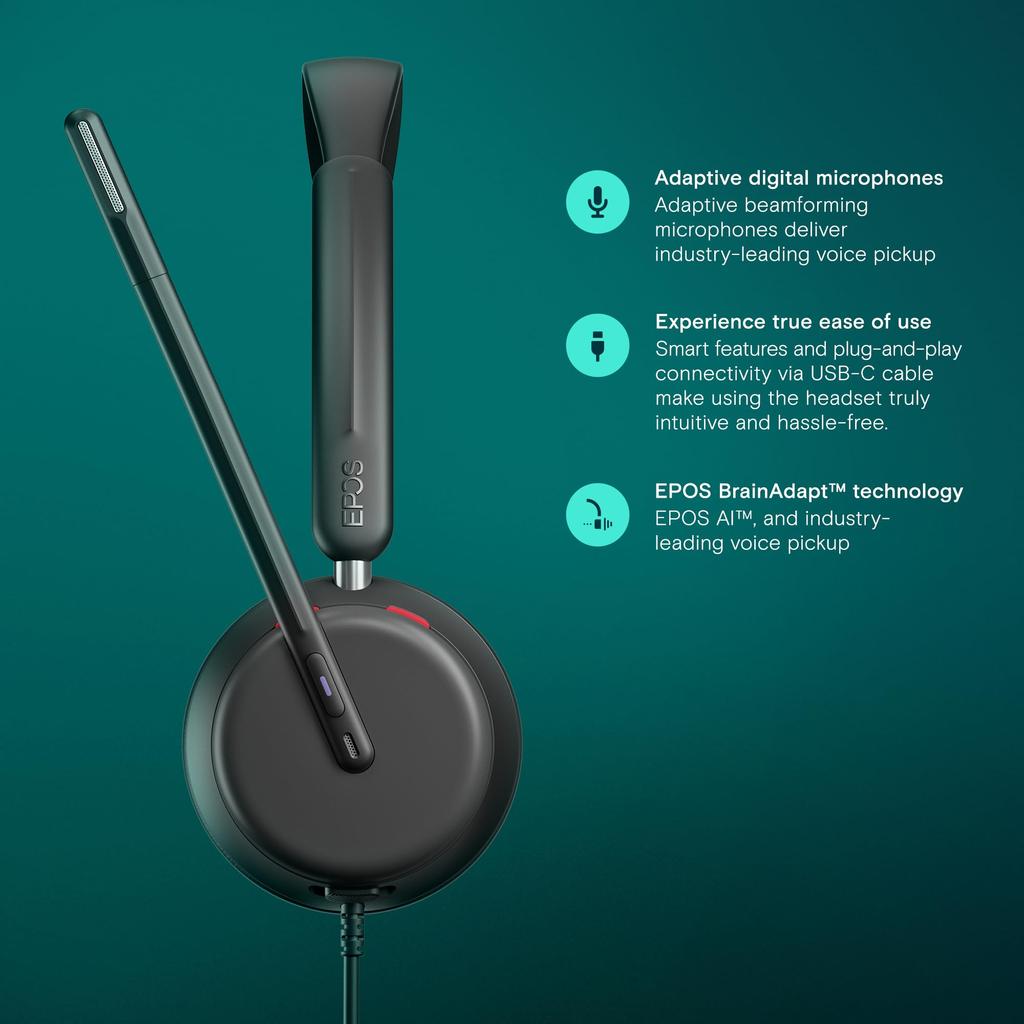 EPOS Impact 860T binaurales Headset für Großraumbüros, Microsoft Teams-zertifiziertes Modell, USB-C