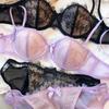 Französisches Unterwäscheset, sexy BH-Set mit Wimpernspitze und Stickerei, Damen, 1/2-Cup, Push-Up-BHs, Dessous- und Höschenset für kleine Brüste