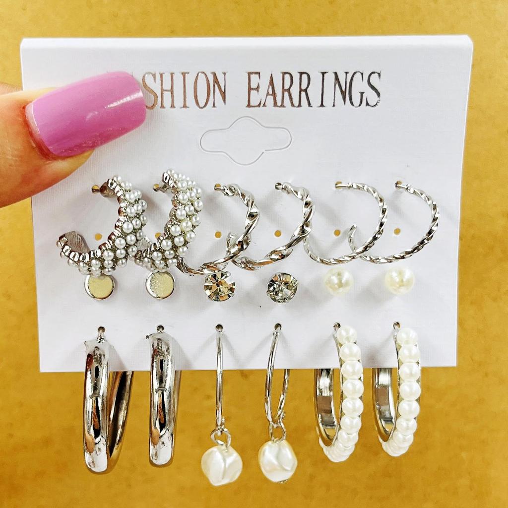 Gold-Pearl Punk Hoop Earrings Set for Women