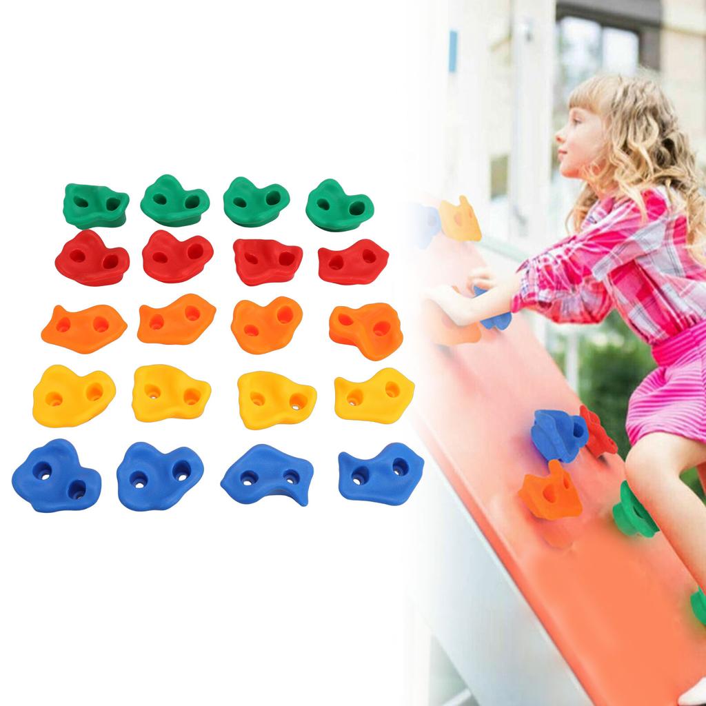 20PCS Rock Climbing Holds for Kids PE Multi Colored Climbing Rock Wall Grips with Mounting Hardware for Indoor Outdoor