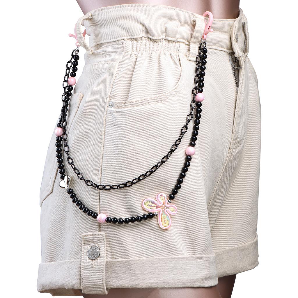 

Hip Hop Butterfly Pearl Beaded Waist Chain With Lobster Clasp For Women Casual Wear Butterfly