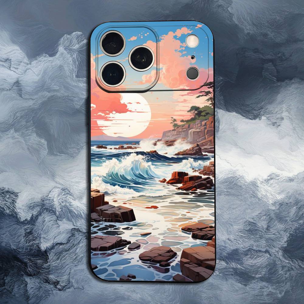 Beautiful River Phone Case For iPhone 17,16,15,14,13,12,11,Plus,Pro Max,XS,X,XR,SE,Mini,8,7,Soft Silicone Black