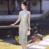 New Chinese national style blue high-end modified cheongsam 1011 new temperament thin daily texture summer dress