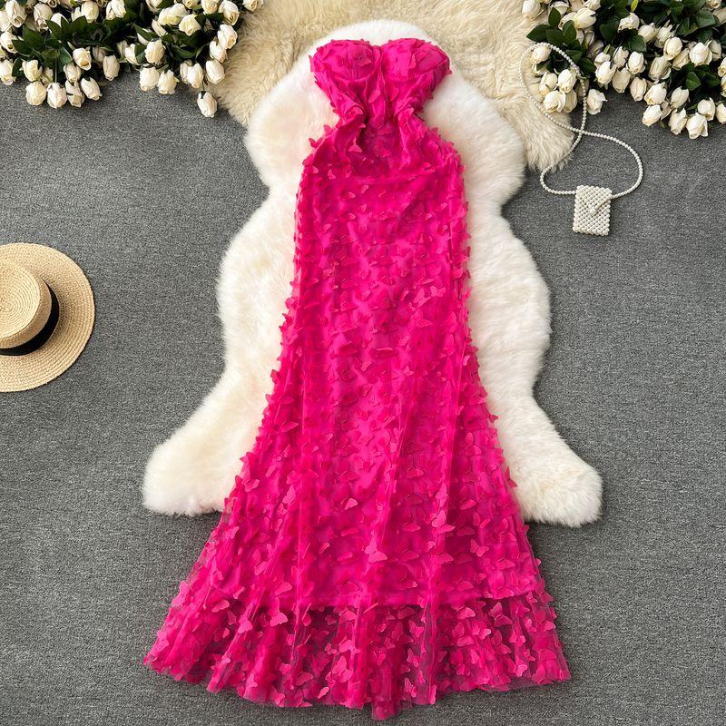 

Легкая роскошь, меньшинство, трехмерная бабочка, облегающее платье, топ-труба Rose Red XL