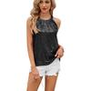 QICED Women's Fashion Casual Solid Color Print  Sleeveless O-Neck  Blouses & Shirts
