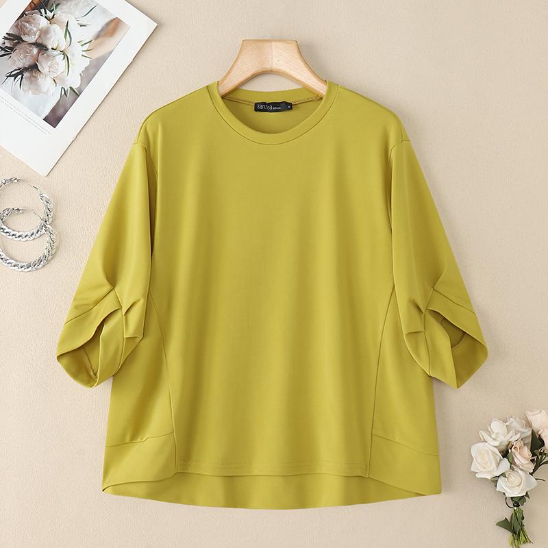 

ZANZEA Женские повседневные футболки с круглым вырезом, однотонные, с рукавом 3/4, свободного кроя 5XL жёлтый