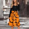 Women's Casual Fashion Sexy Comfortable Sundress Button Long Sleeves With Pockets Halloween Printed Dress
