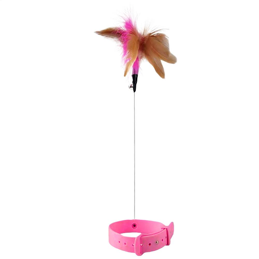 Cat Feathers Toy With Collar Interactive Teasing Wand Kitten Cat Feathers Toys Automatic cat teaser cat neck toy/teasing toy розовый