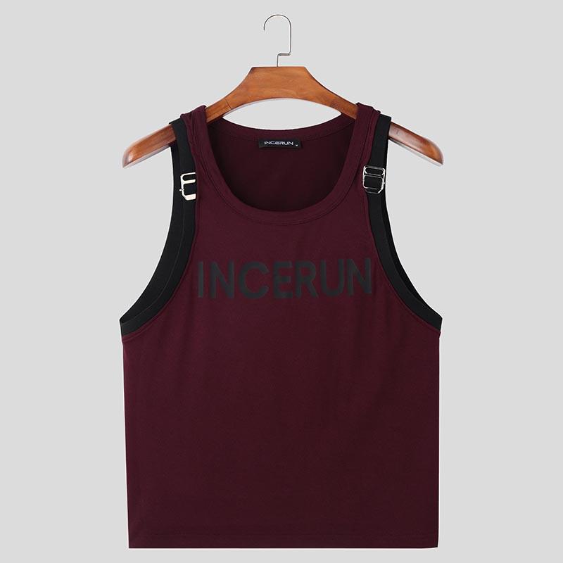 

INCERUN Summer Men O Neck Sleeveless Patchwork Print Casual Tank Tops 2XL красный