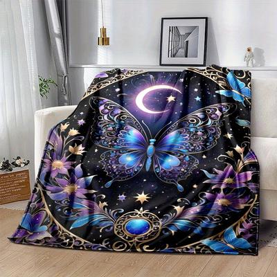 1pc Butterfly Printing Lightweight Flannel Blanket, Comfortable and Warm Blanket, for Camping Sofa Bed and Couch Office, In All Seasons
