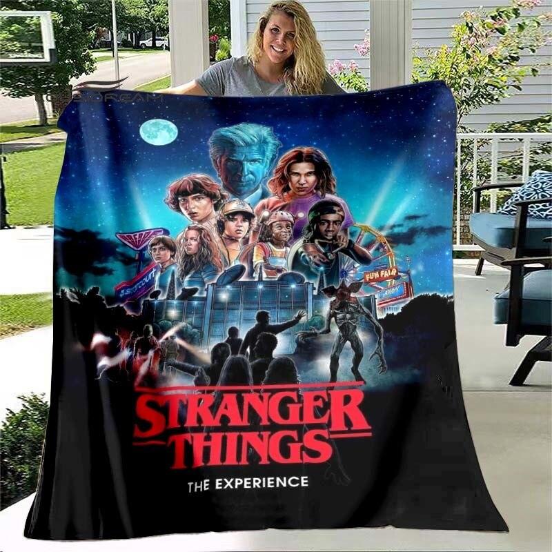 Kreslená deka Stranger Things Módní flanelová nadýchaná fleecová přehozová deka Dárek pro děti i dospělé Pohovka Cestování Kempování