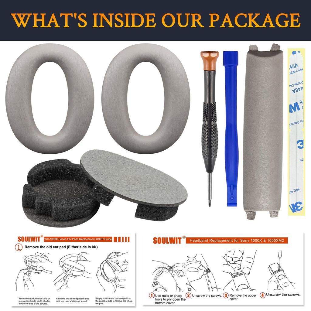 SOULWIT Ear Pad Headband Set for Sony Headset Replacement Kit Headphone Replacement Ear DIY Head Strap Repair Parts Gold + WH-1000XM2 (WH1000XM2) &