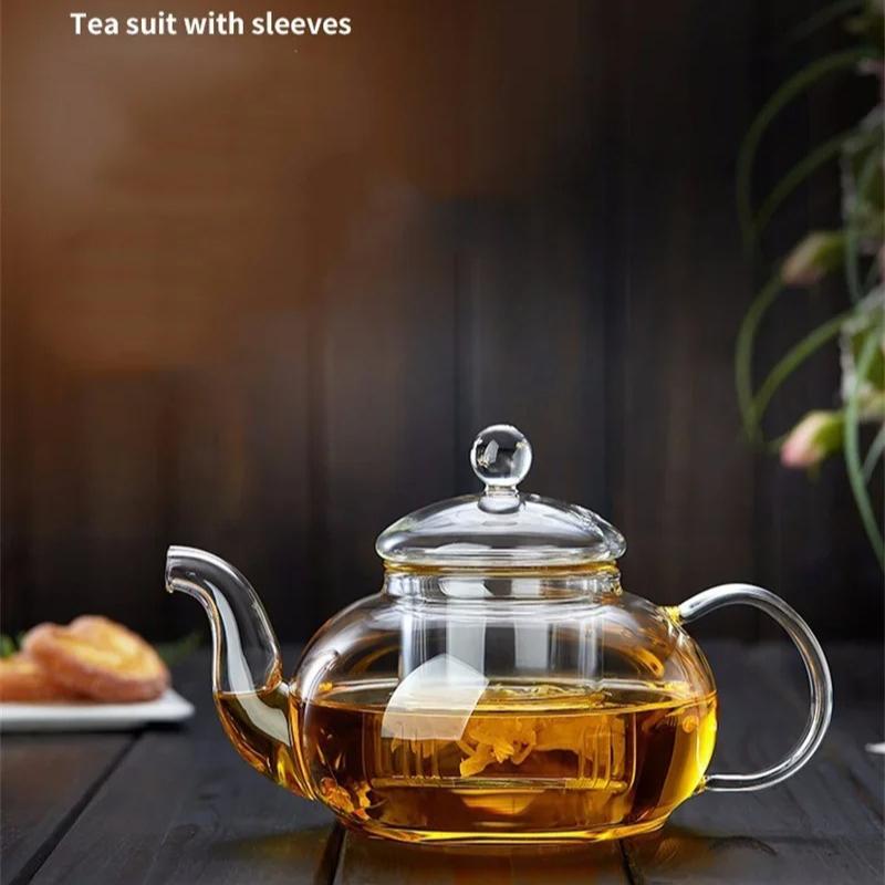 Bollitore da tè in vetro riscaldabile, Teiera in vetro borosilicato adatta per piano cottura e microonde con infusore in vetro rimovibile per tè sfuso