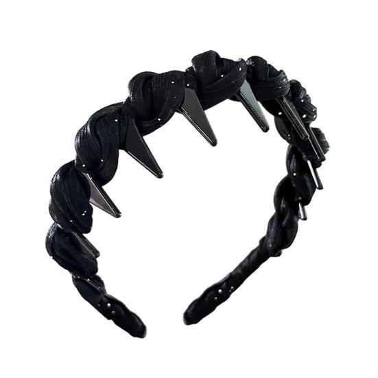 Retro High Skull Imitation Pearl Headband Anti-Slip Design Ribbon Decor Hair Hoop Retro Charm Hair Accessory