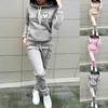 Ladies Hoodie Tracksuit Set Heart Print Thick Warm Breathable Daily Wear Solid Color 2 Pcs