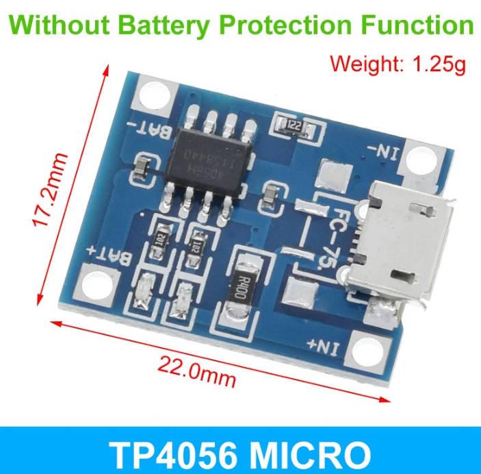 TP4056 18650 Lithium Battery Charger Board | 3.7V/3.6V/4.2V with 1A Overcharge & Over-discharge Protection